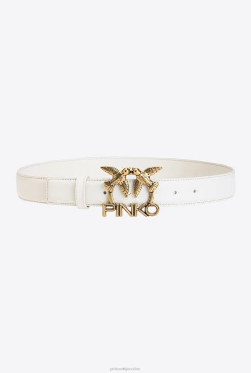 појасеви | Pinko бело-античко злато кожни каиш са логотипом љубавних птица JFH4972 појасеви | Pinko бело-античко злато кожни каиш са логотипом љубавних птица JFH4972