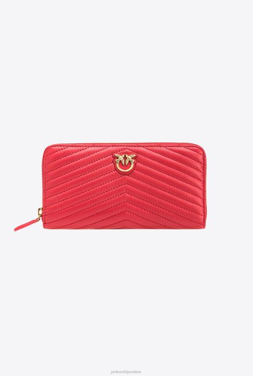 торбице | Pinko гранат црвено-старинско злато новчаник са рајсфершлусом од напа коже са шевроном JFH41158