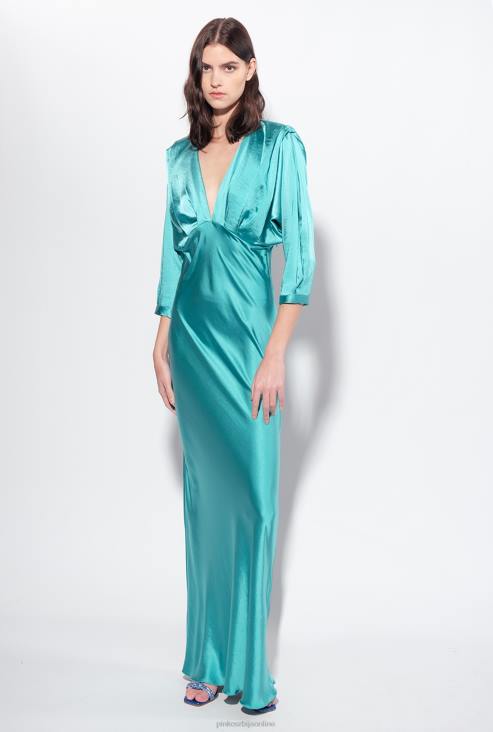 дуге хаљине | Pinko Плави сатенска хаљина са машном JFH4169