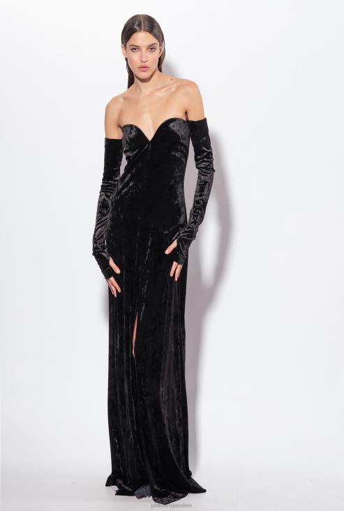 дуге хаљине | Pinko лимузина црна хаљина од сомота са отвореним раменима JFH4198