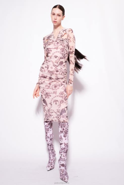 хаљине средње дужине | Pinko голо/црно уска хаљина са таттоо принтом JFH4163