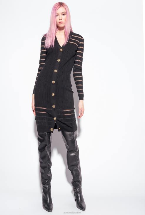 хаљине средње дужине | Pinko лимузина црна пругаста плетена хаљина JFH4222