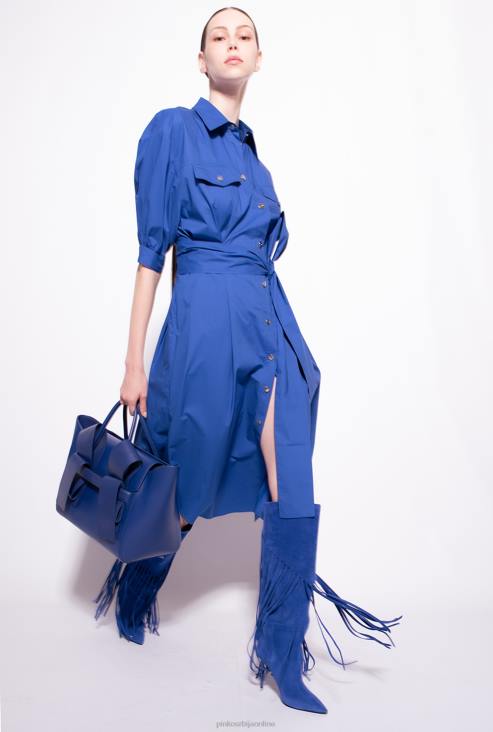 хаљине средње дужине | Pinko Плави памучна мајица од поплина са појасом JFH440