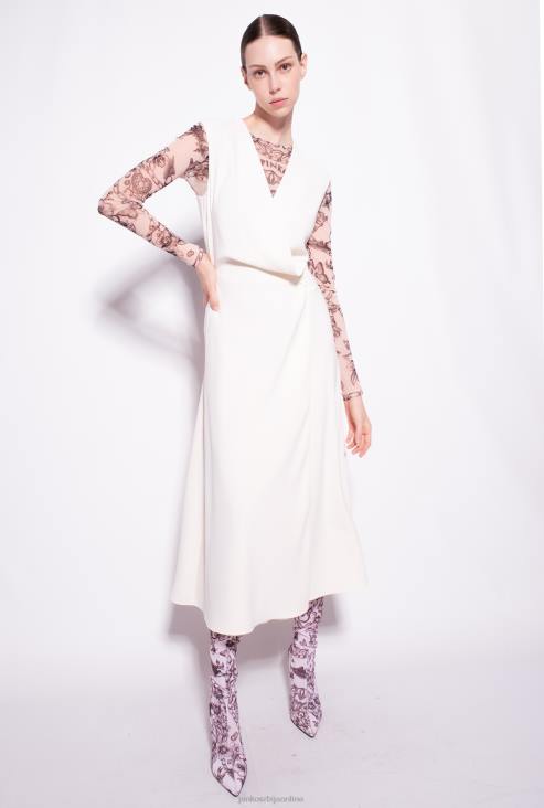 хаљине средње дужине | Pinko ружичасти дим бели растезљива креп миди хаљина JFH469