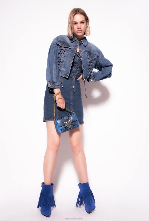 кратке хаљине | Pinko средње/светло винтаге прање тексас мини хаљина са везицама JFH4156