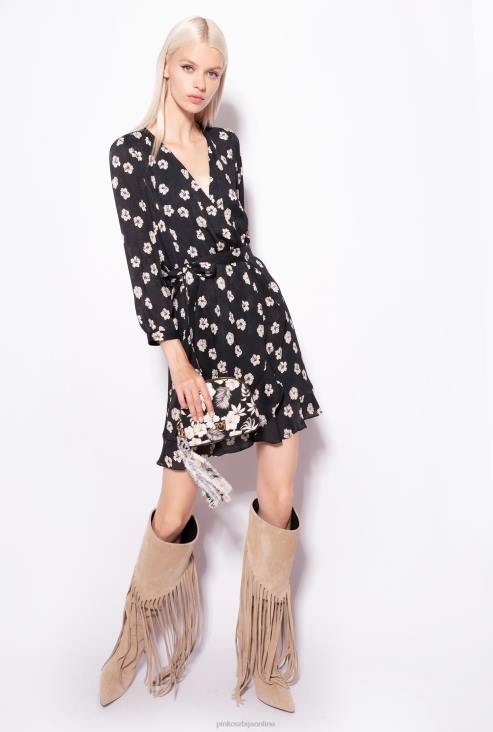 кратке хаљине | Pinko црна/екру графичка цветна мини хаљина JFH457