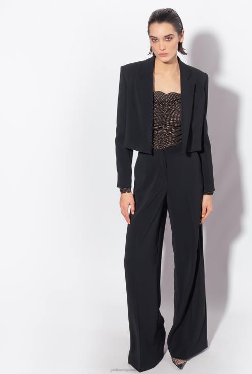 блејзери | Pinko лимузина црна растезљива креп спенцер јакна JFH4603
