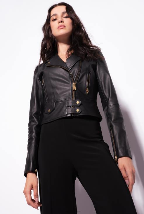 цасуал јакне | Pinko лимузина црна напа кожна бајкерска јакна JFH4841