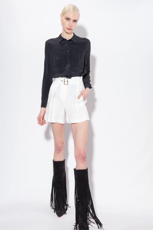 кратке хлаче | Pinko свилено бело ланене кратке хлаче са каишем JFH4686