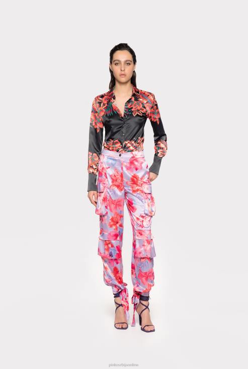 цасуал панталоне | Pinko лила / светло розе / фуксија сатенске карго панталоне са тропским цветним принтом JFH4645