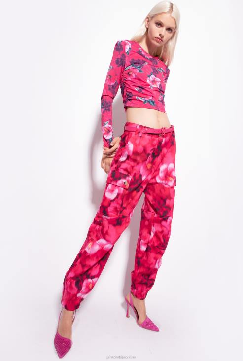 цасуал панталоне | Pinko мулти. фуксија/розе карго панталоне са принтом хибискуса JFH4649