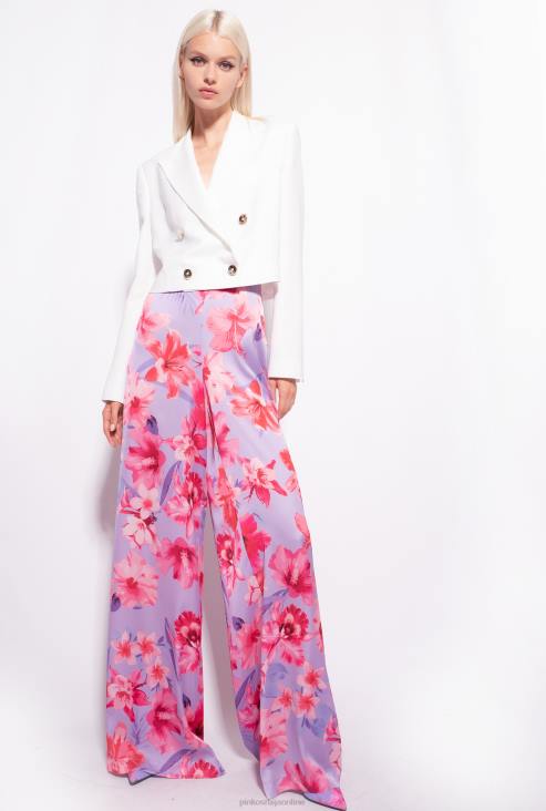 цасуал панталоне | Pinko лила / светло розе / фуксија панталоне широких ногавица са цветним принтом JFH4650