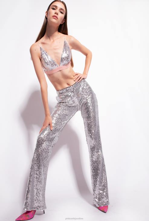 цасуал панталоне | Pinko металик сребро панталоне са шљокицама JFH4691