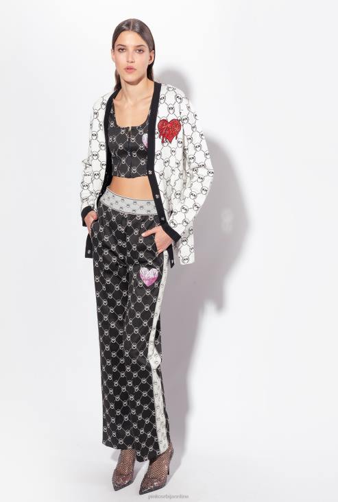 цасуал панталоне | Pinko црна/екру плетене панталоне са монограмом од жакарда JFH4773