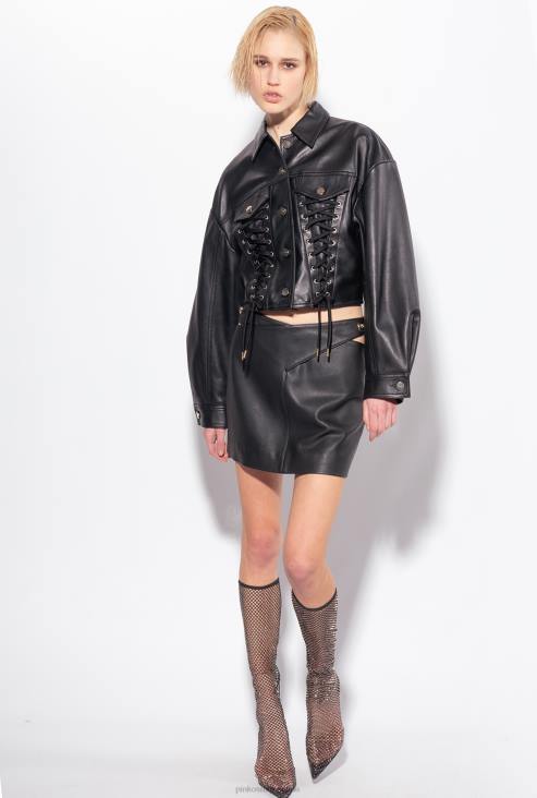 минице | Pinko лимузина црна мини сукња од напа коже JFH4820