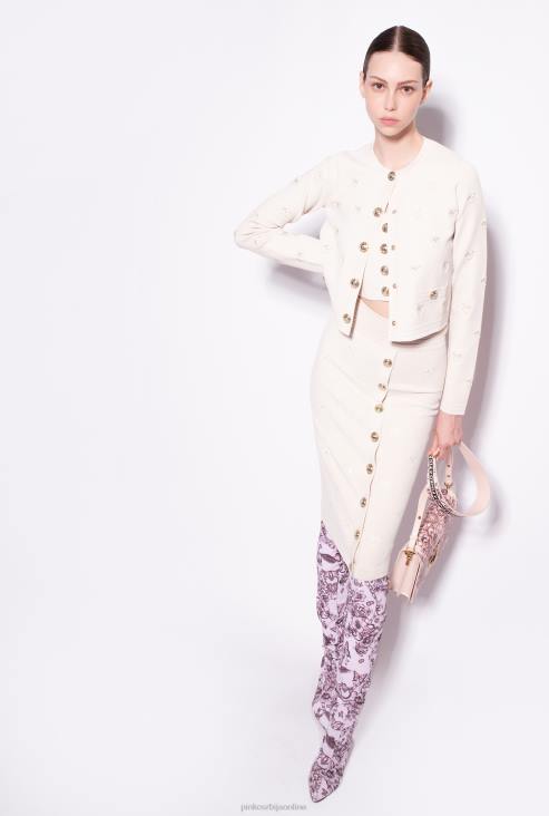 сукње до средине теле | Pinko бреза беж сукња од жакарда љубавних птица JFH4827