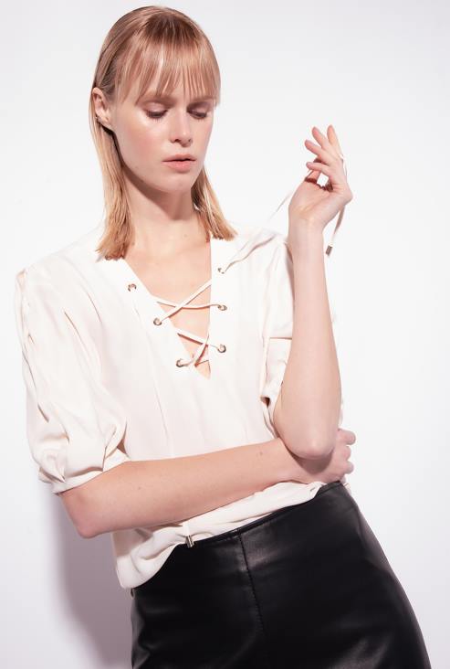 блузе | Pinko ружичасти дим бели блуза са пертлама JFH4279