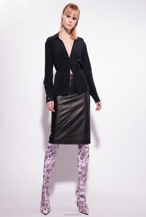 кошуље | Pinko лимузина црна свилена кошуља са краватом JFH4250