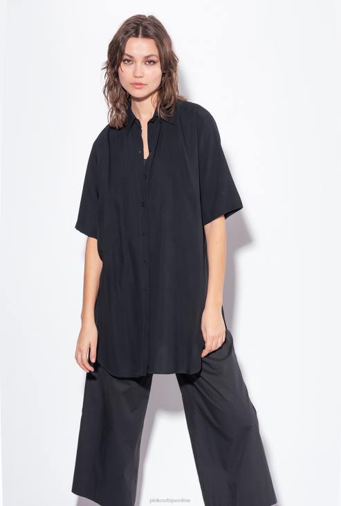 кошуље | Pinko лимузина црна дуга кошуља са логотипом од рхинестоне JFH4301