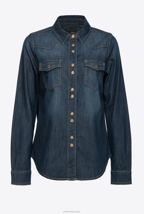 кошуље | Pinko индиго плаве нијансе џинс кошуља од светле кепера JFH4312
