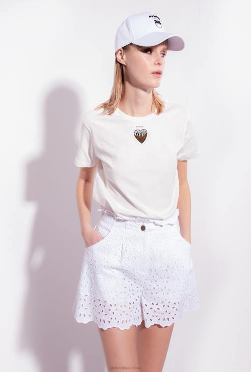 мајица | Pinko свилено бело мајица са везом срца JFH4446