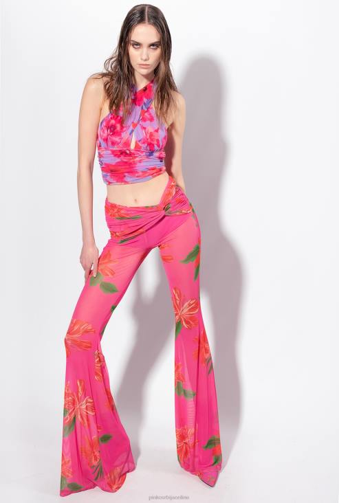 врх | Pinko лила / светло розе / фуксија горњи део са предњим омотом са принтом тропског цвећа JFH4414