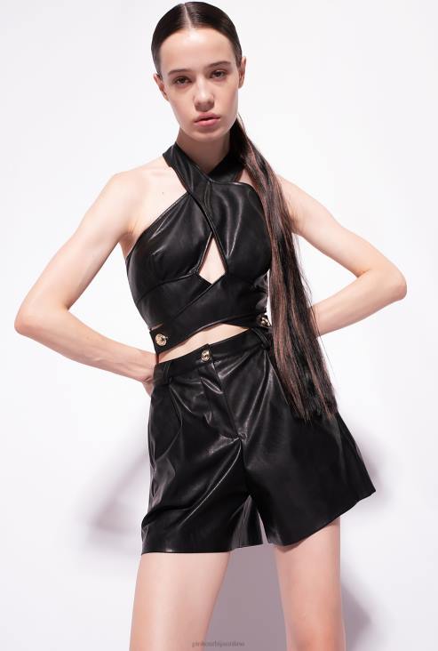 врх | Pinko лимузина црна Цроп топ са изгледом коже JFH4435