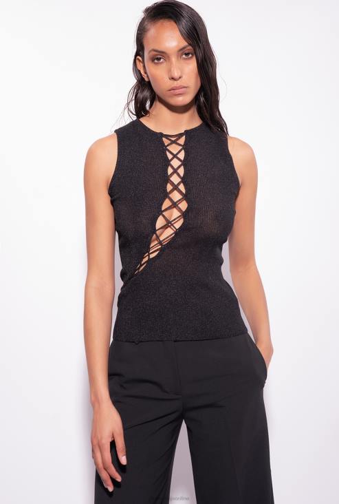 врх | Pinko лимузина црна плетени топ од лурекса са укрштеним детаљима JFH4457