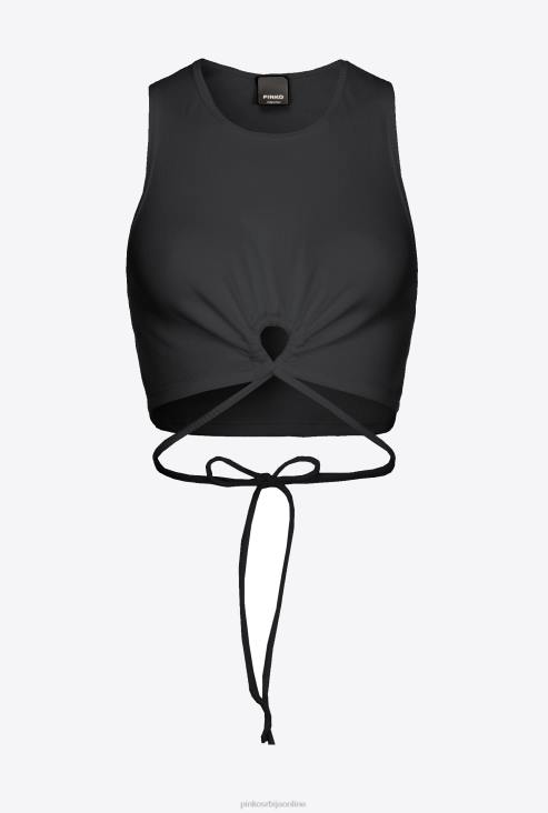 врх | Pinko лимузина црна ребрасти топ са везицама JFH4466