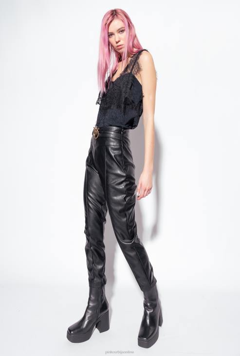 врх | Pinko лимузина црна жакар лого топ са чипком JFH4472