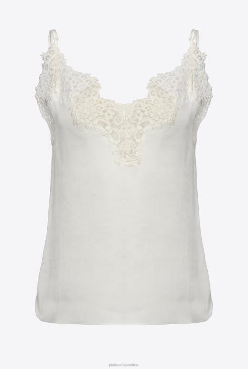врх | Pinko облак бео врх од сатена и чипке JFH4479