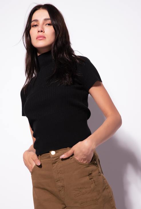 врх | Pinko лимузина црна ребрасти врх кратких рукава JFH4484