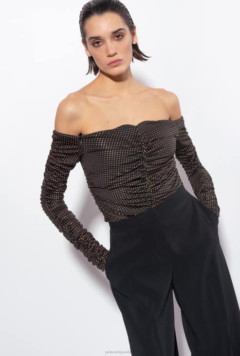 џемпери | Pinko црно злато горњи део отворених рамена са микро копчама JFH4388