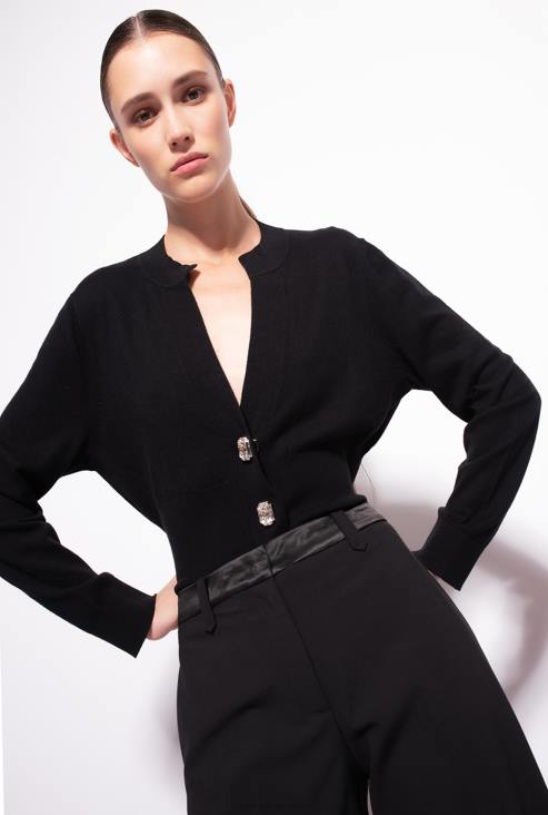 кардиган | Pinko лимузина црна скраћени кардиган са дугмадима од драгуља JFH4500