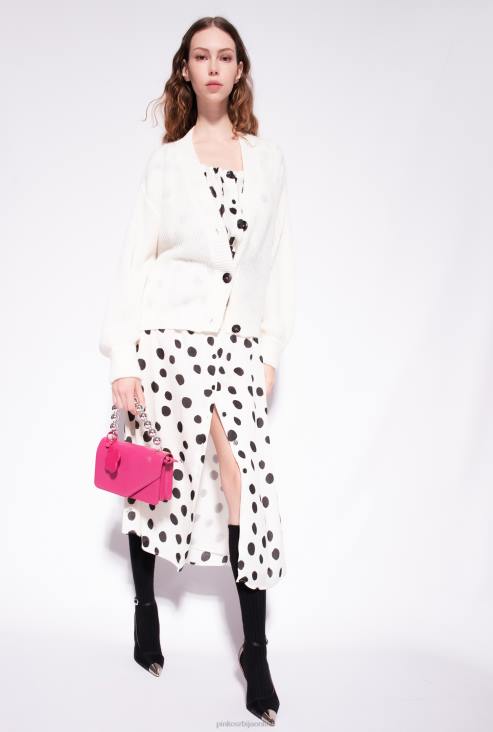 кардиган | Pinko свилено бело скраћени кардиган од ребра JFH4552