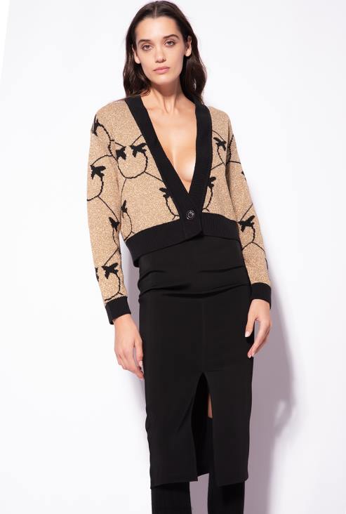 кардиган | Pinko златно/црно скраћени жакар кардиган са монограмом JFH4556