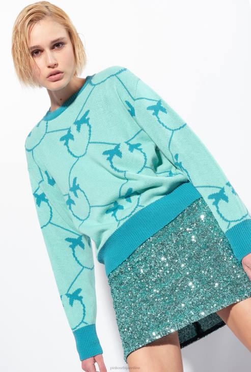 џемпери | Pinko аква зелена/теал жакар пуловер са монограмом JFH4518