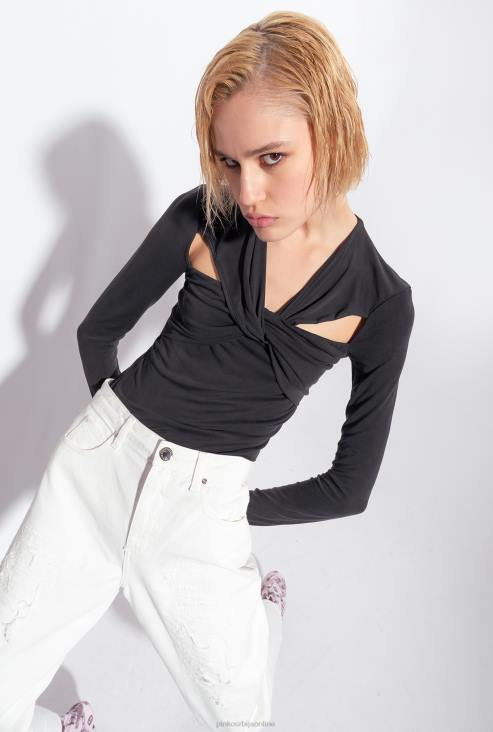 џемпери | Pinko лимузина црна топ дугих рукава са детаљима о цроссоверу JFH4545