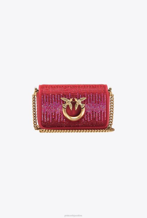 мицролове торбе | Pinko гранат црвено-старинско злато мицро лове баг цлицк фулл рхинестоне JFH41219